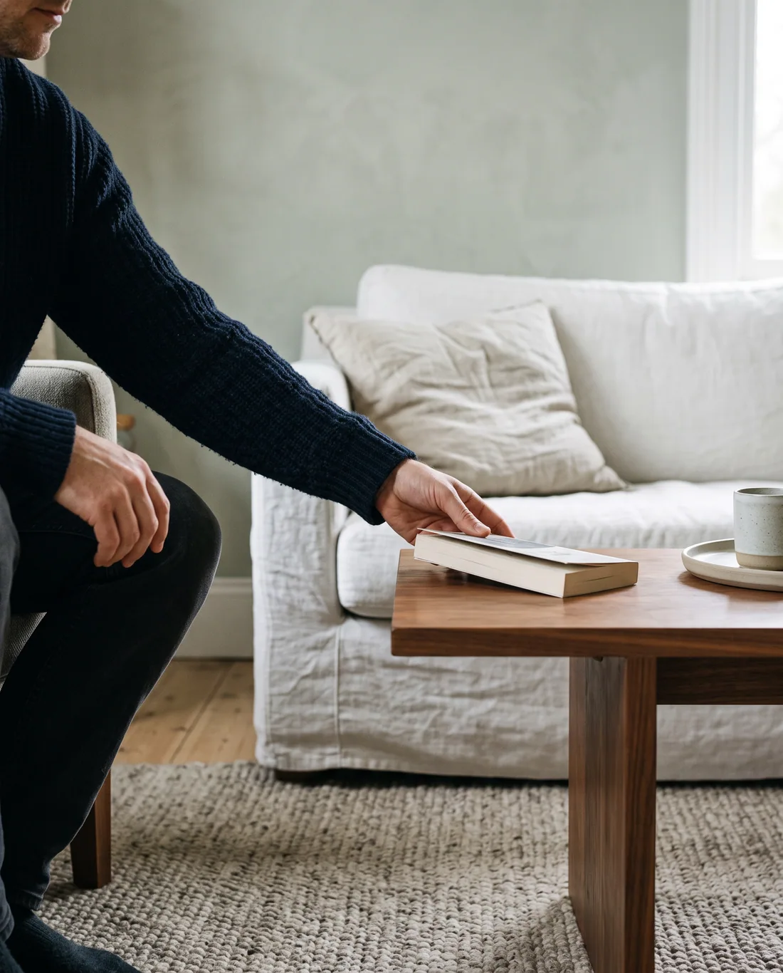 A person spending time in a calm everyday living space
