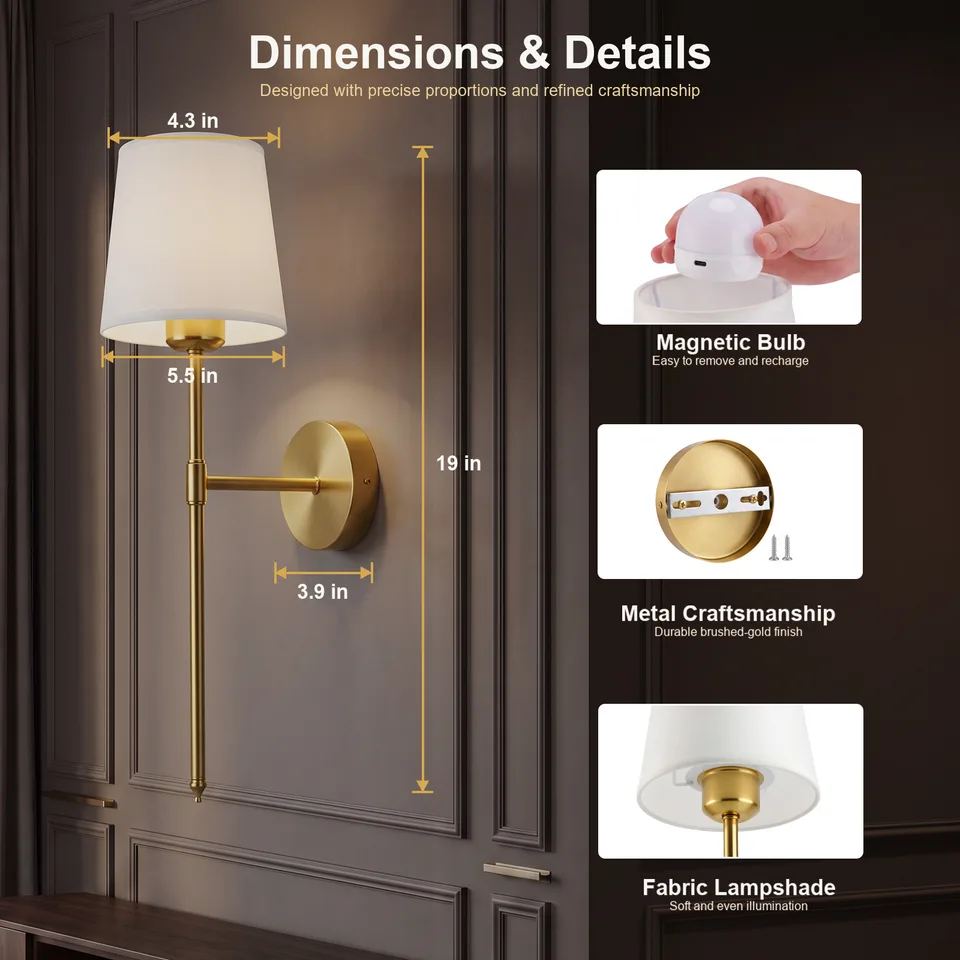 ARCWEISSO rechargeable gold wall sconce, product view 5