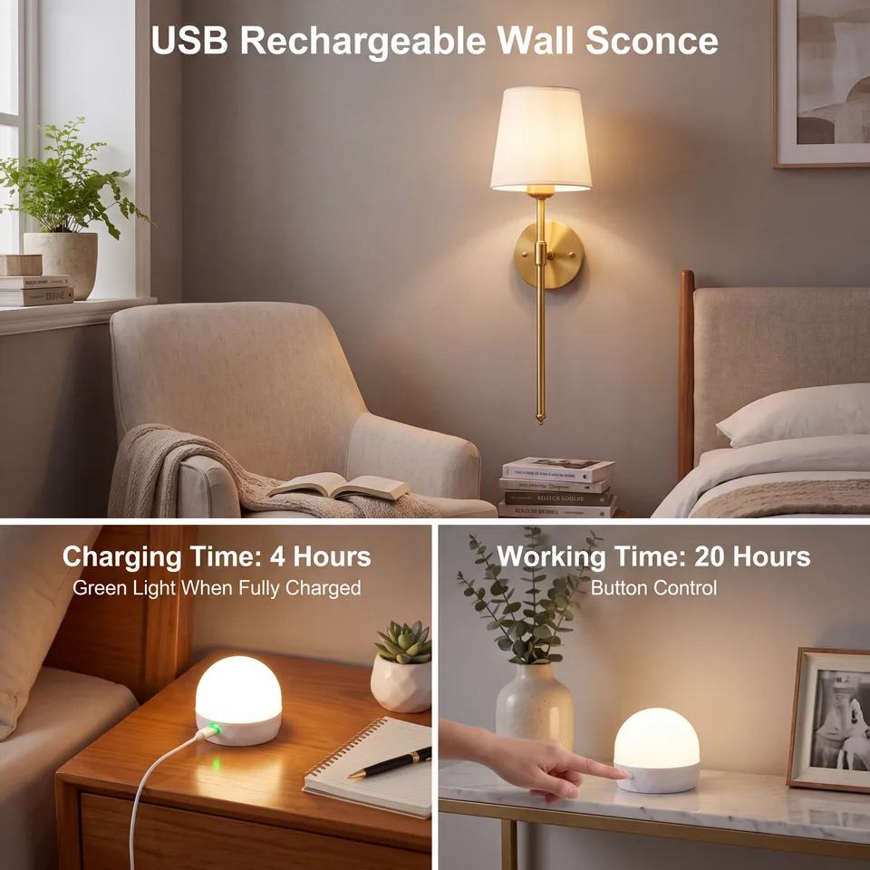 ARCWEISSO rechargeable gold wall sconce, product view 6