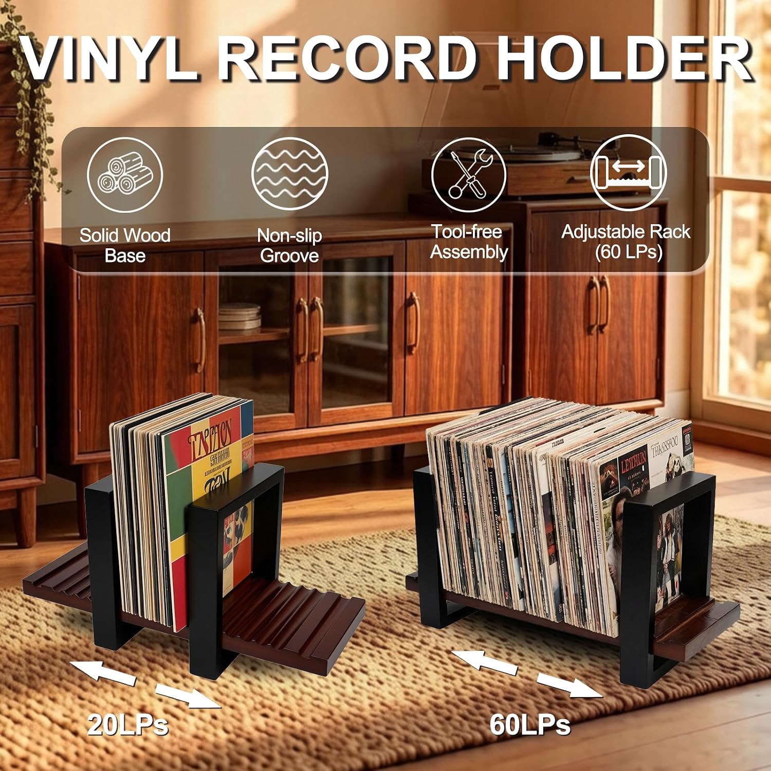 Vinyl record holder display and features